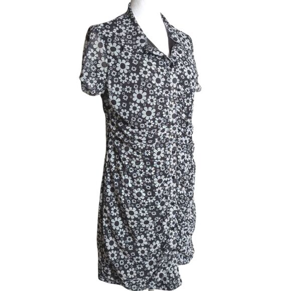 Birch & Stone Black & White Floral Daisy Mesh Button Down Collared Dress XL - Picture 1 of 6